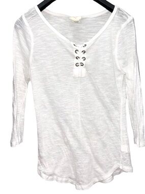 Self-Esteem | White Lace-Up V-Neck Tissue T-Shirt